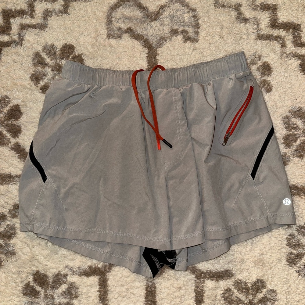lululemon athletica Gray Athletic Shorts with Red Accents